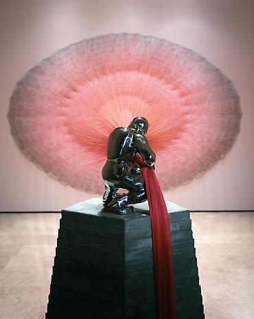 DO HO SUH Paratrooper-I , 2003 linen, polyester thread, cast stainless steel, cast concrete, plastic beads 122 x 153 x 254 inches