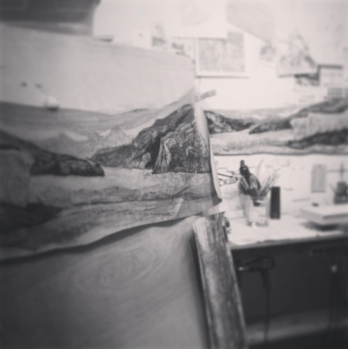 Sneak Peek so some new work coming out of my studio, encaustic with huge charcoal drawing transfers.