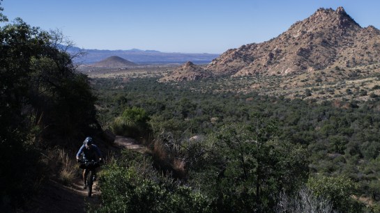 Singletrack and views back into the valley are our rewards