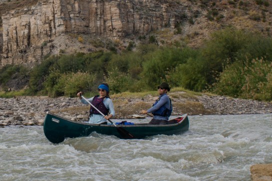 A shallow rapid awaited us at each river bend, most of which at this low flow rate pushed straight into the rivers walls. Here Kody and Jenny navigate one of the more rewarding rapids of the day near a confluence.